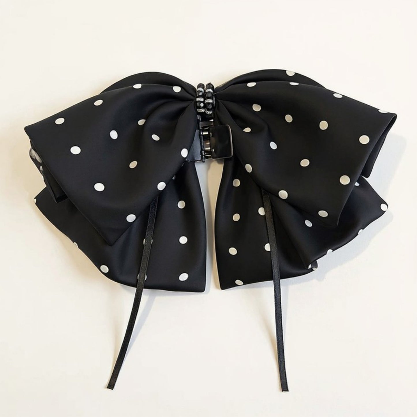 2-Piece Polka Dot Bow Hair Clips Set with Ribbon Tails and Oversized Design 7x4.7in
