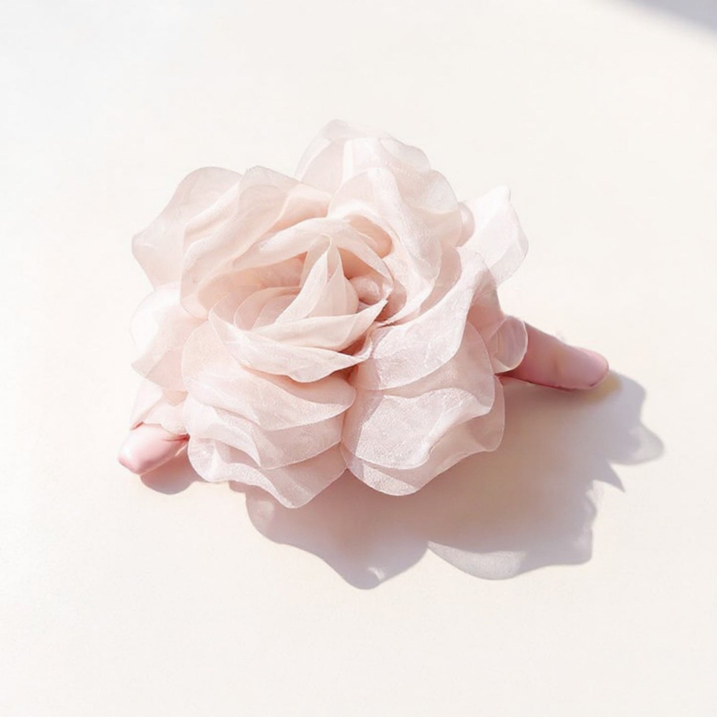 Large Sheer Fabric Flower Hair Clip with Layered Petal Design 5in