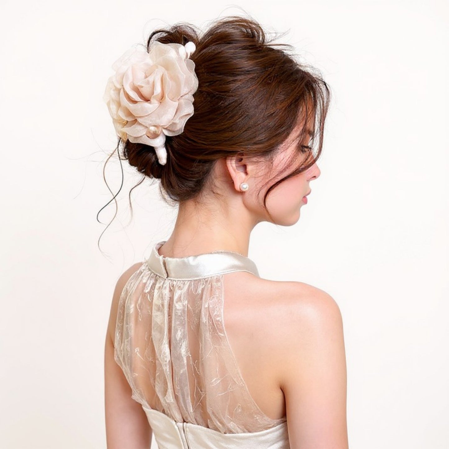 2pcs Large Sheer Fabric Flower Hair Clip with Layered Petal Design 5in