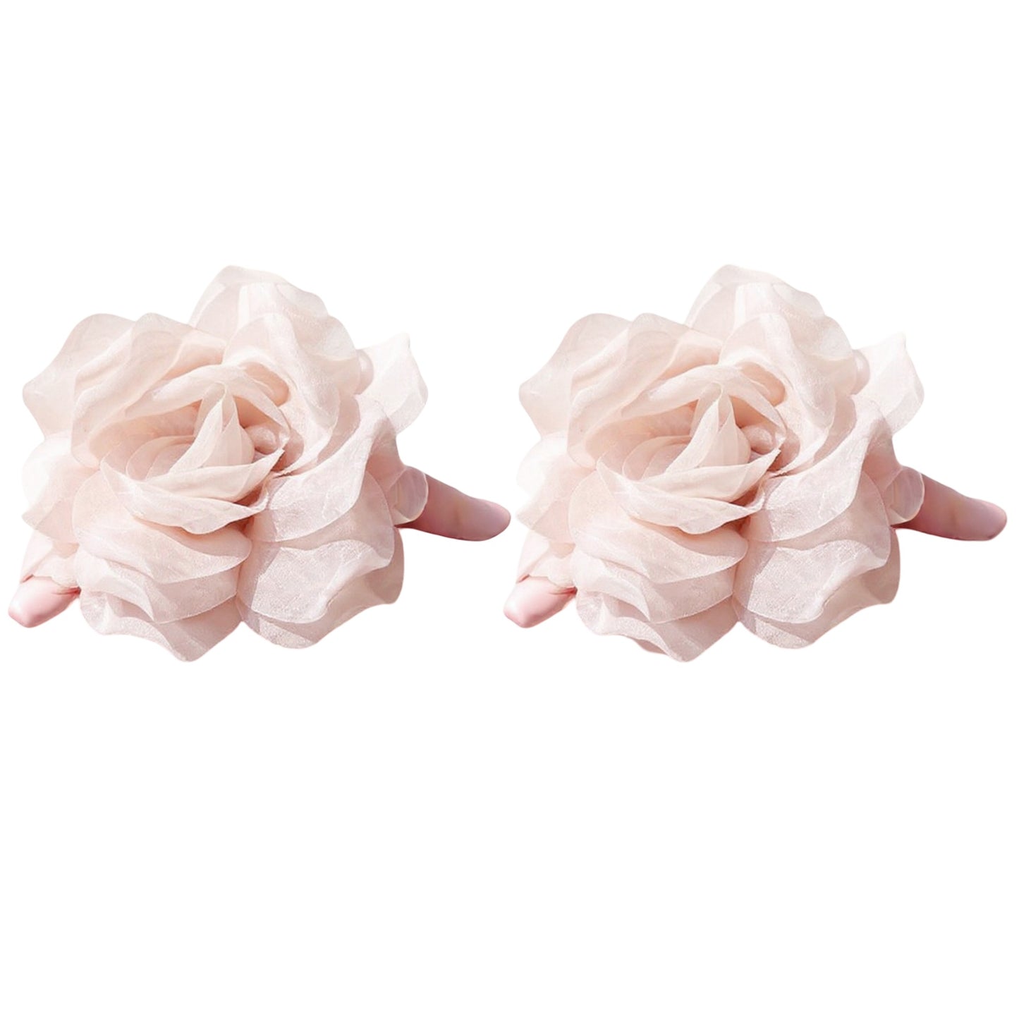2pcs Large Sheer Fabric Flower Hair Clip with Layered Petal Design 5in