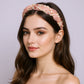 Twisted Floral Fabric Headband with Pearl Embellishment and Knotted Design 6x6.3in