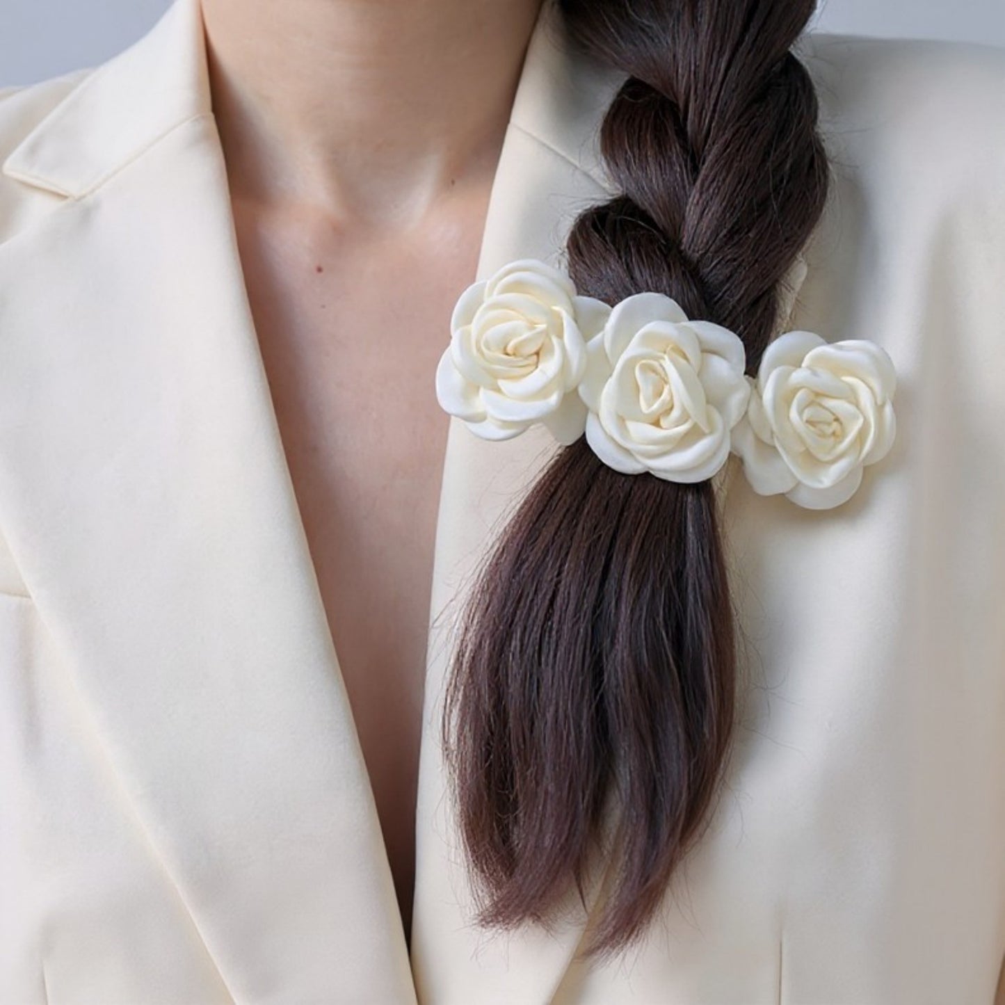 3-Piece Sheer Fabric Rose Flower Hair Clips Set for Elegant Styling 4x1.5in
