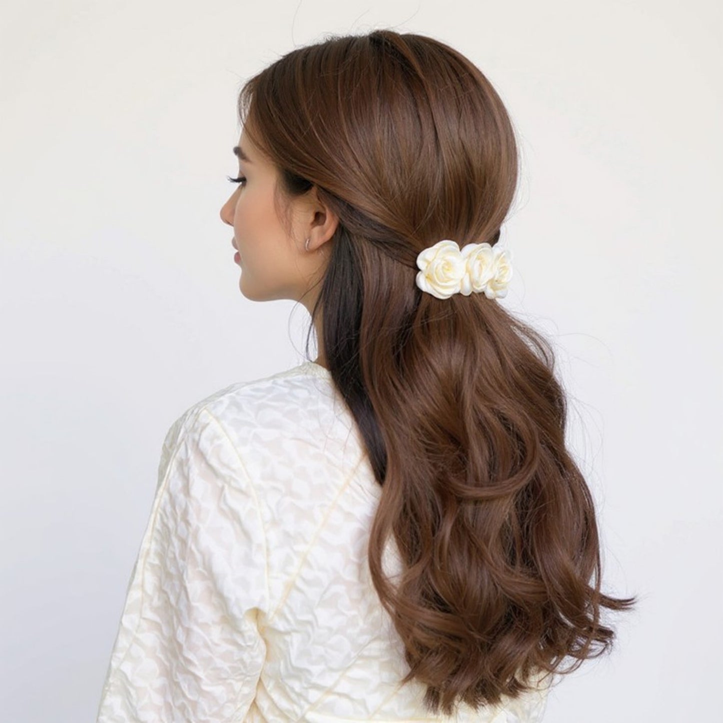 3-Piece Sheer Fabric Rose Flower Hair Clips Set for Elegant Styling 4x1.5in