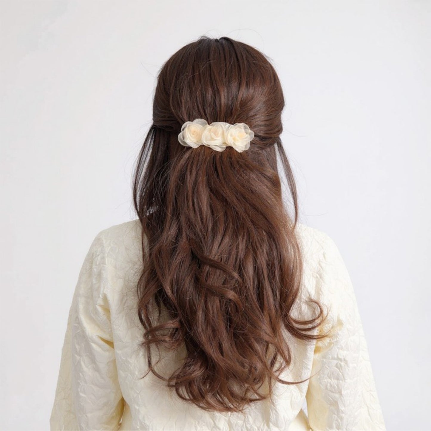 3-Piece Sheer Fabric Rose Flower Hair Clips Set for Elegant Styling 4x1.5in