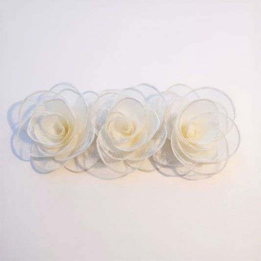 3-Piece Sheer Fabric Rose Flower Hair Clips Set for Elegant Styling 4x1.5in