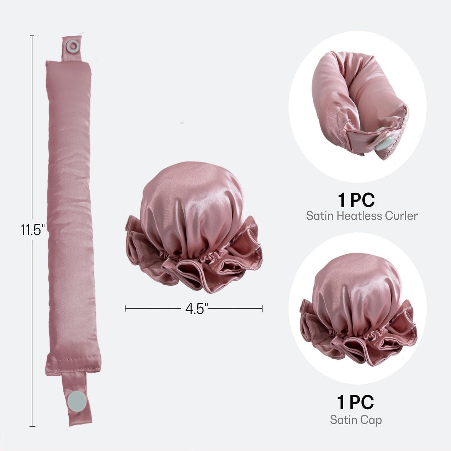 Heatless Curling Set with Hair Wrap and Elastic Bonnet Cap 11.5in/4.5in