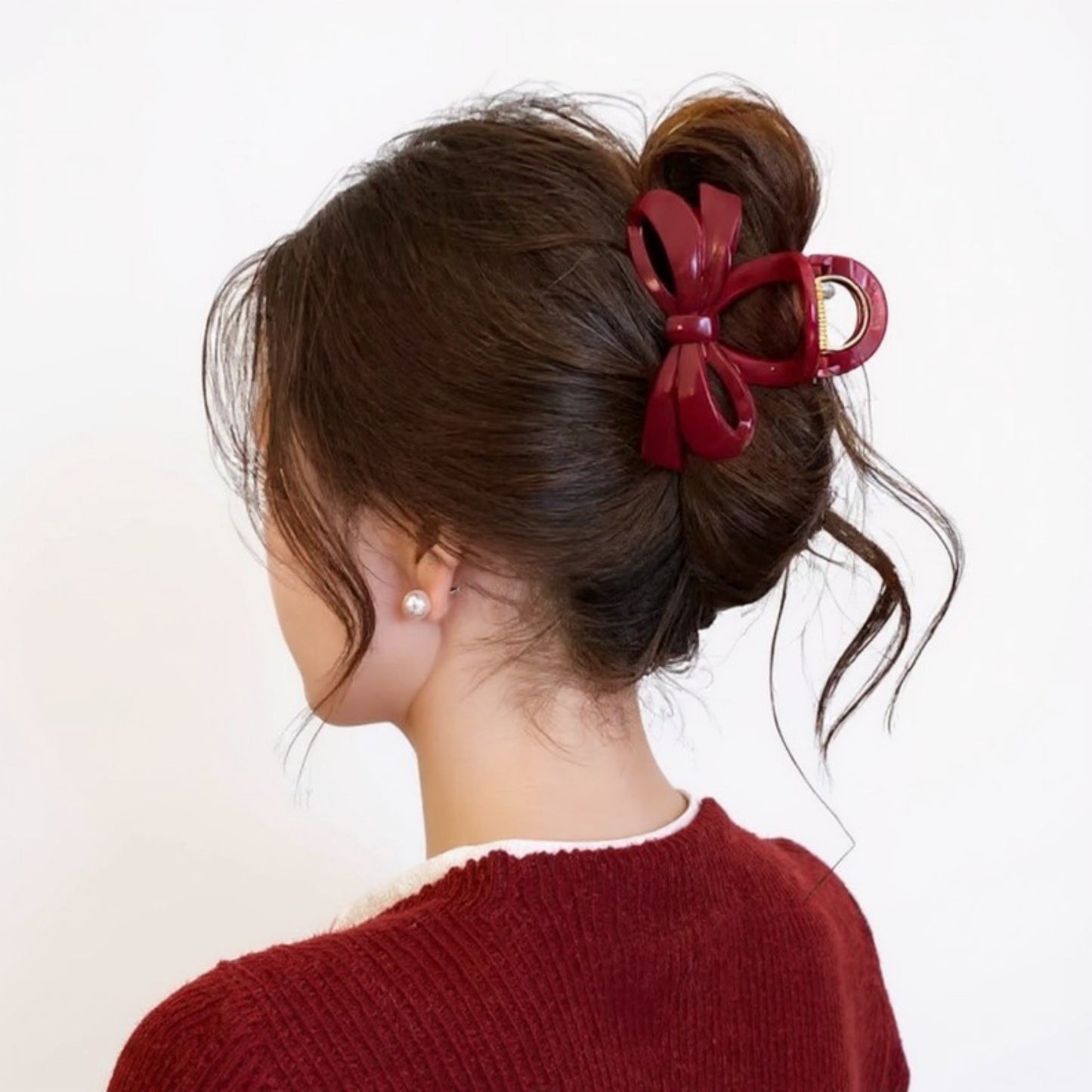 Glossy Bow Hair Claw Clip with Curved Design and Strong Spring Grip 3in
