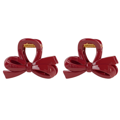 2pcs Glossy Bow Hair Claw Clip with Curved Design and Strong Spring Grip 3in