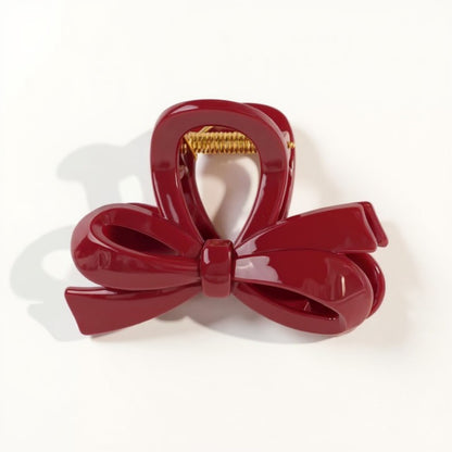 Glossy Bow Hair Claw Clip with Curved Design and Strong Spring Grip 3in