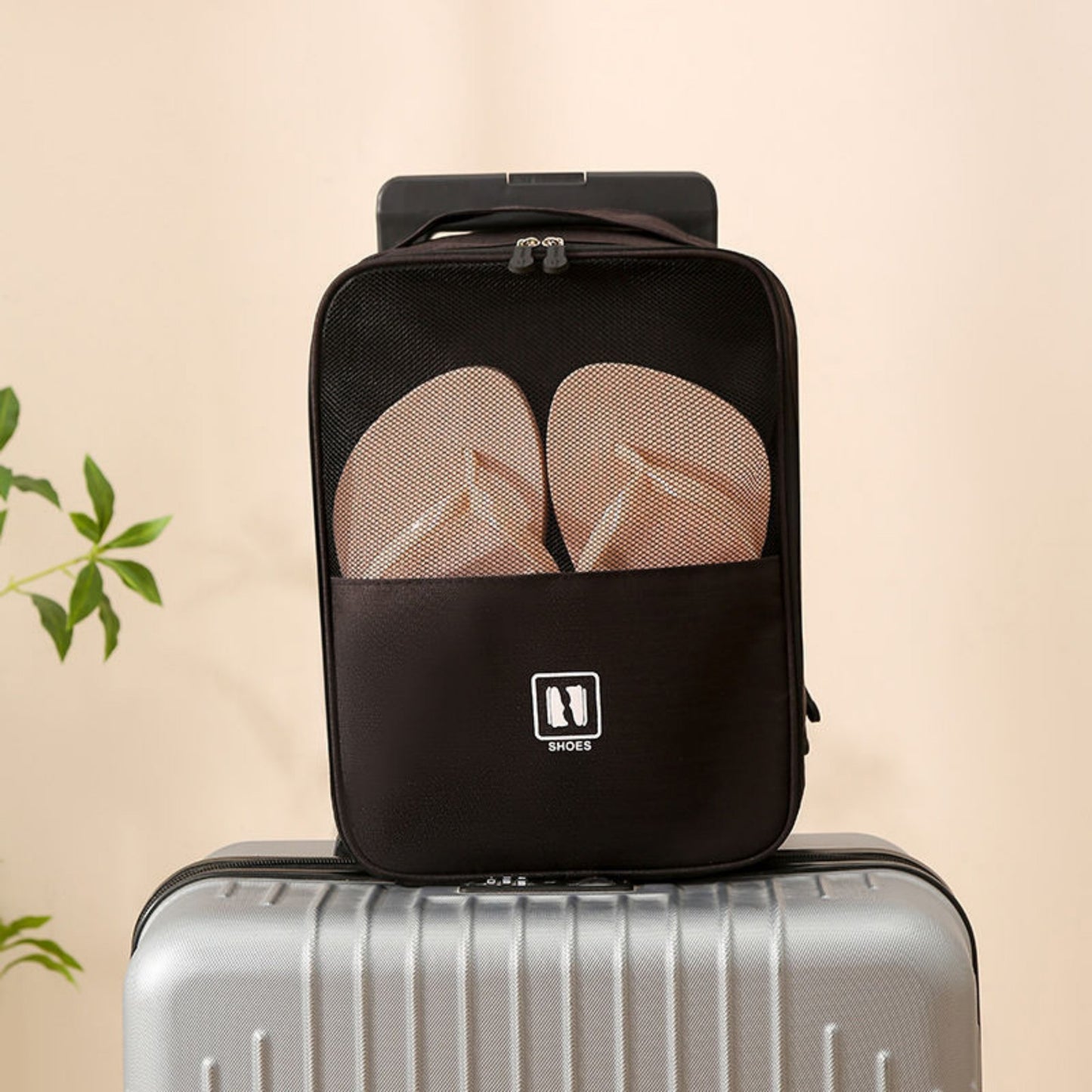 Travel Shoe Storage Bag with Mesh Panel and Dual Zipper Closure 12x9x6in