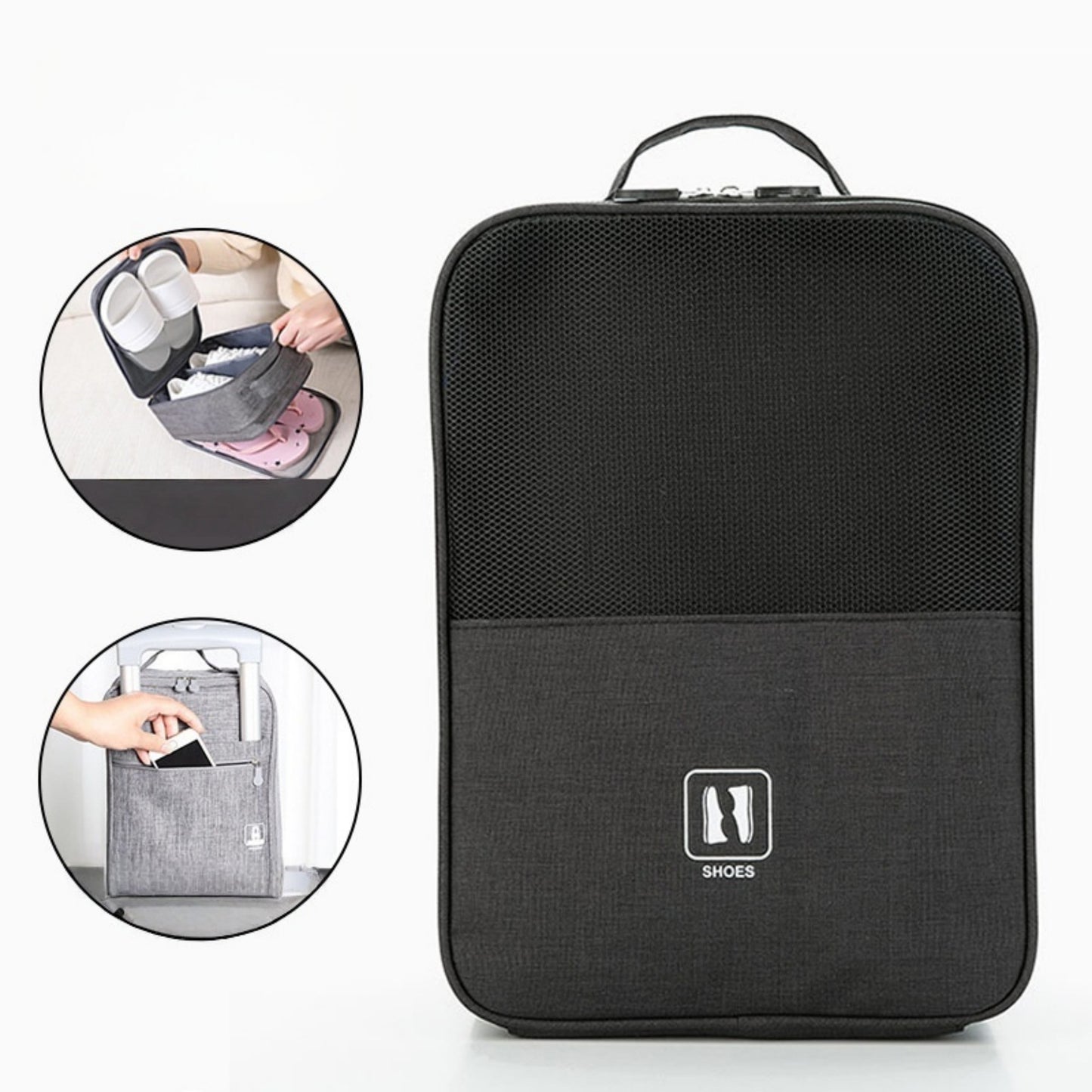 Travel Shoe Storage Bag with Mesh Panel and Dual Zipper Closure 12x9x6in