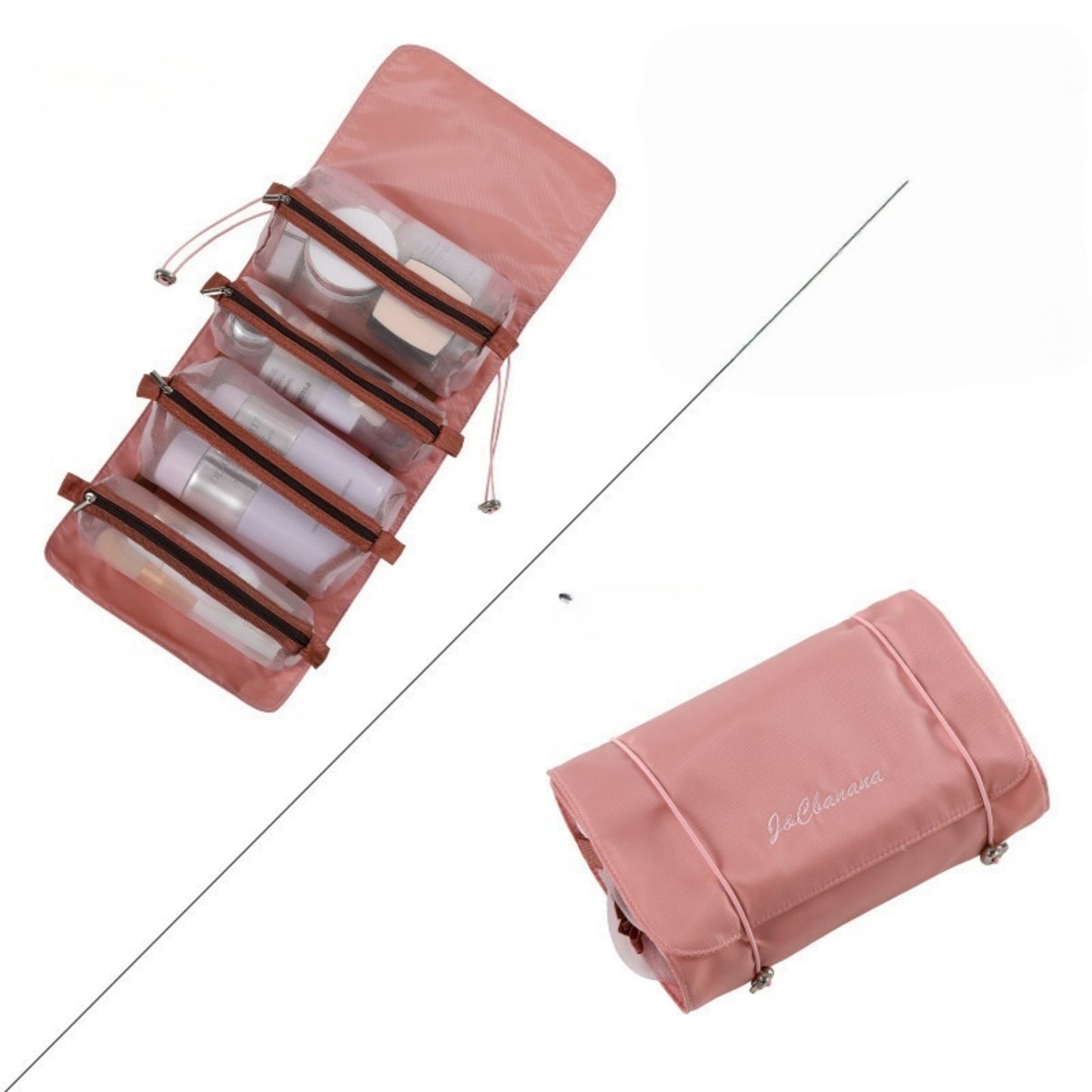 Foldable Travel Toiletry Bag with Multiple Clear Zip Compartments and Hanging Design 8.5x6x3in