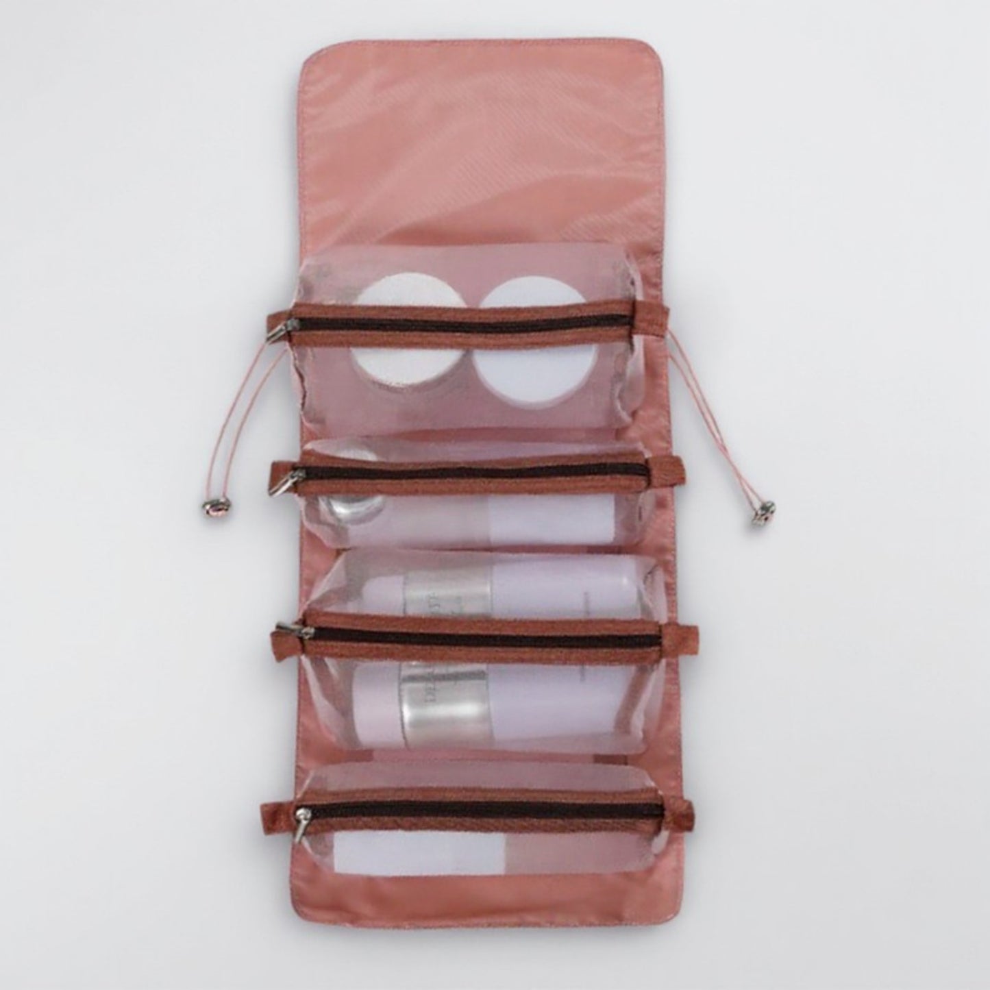 Foldable Travel Toiletry Bag with Multiple Clear Zip Compartments and Hanging Design 8.5x6x3in