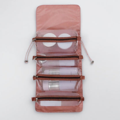 Foldable Travel Toiletry Bag with Multiple Clear Zip Compartments and Hanging Design 8.5x6x3in