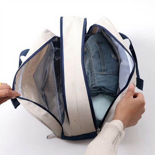 Two-Tone Canvas Travel Duffel Bag with Dual Handles and Front Zipper Pocket 7.8x13x6.3in