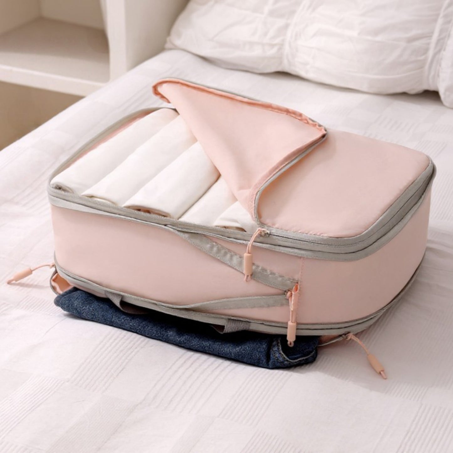 Travel Toiletry Bag Organizer with Handle and Dual Zipper Compartments