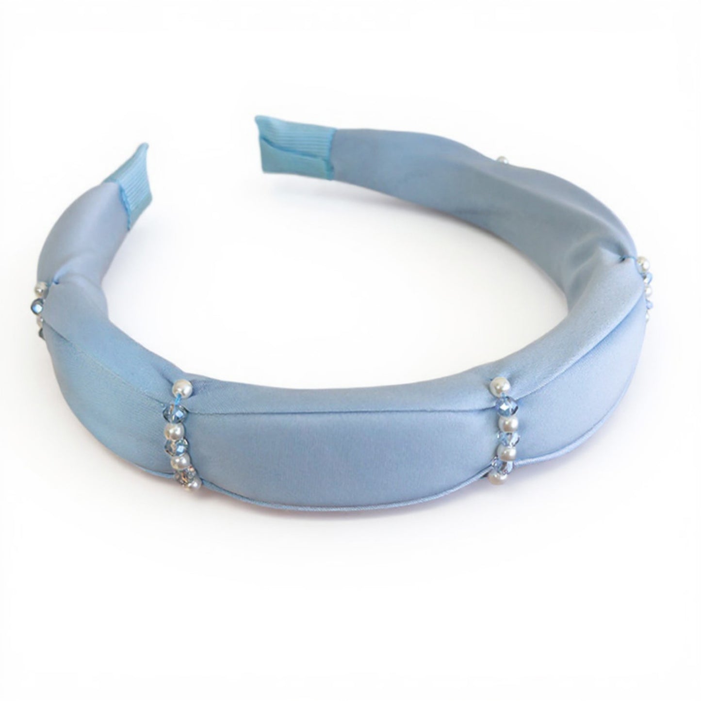 Padded Satin Headband with Pearl and Crystal Bead Embellishments 6.3x4.7x1.2in