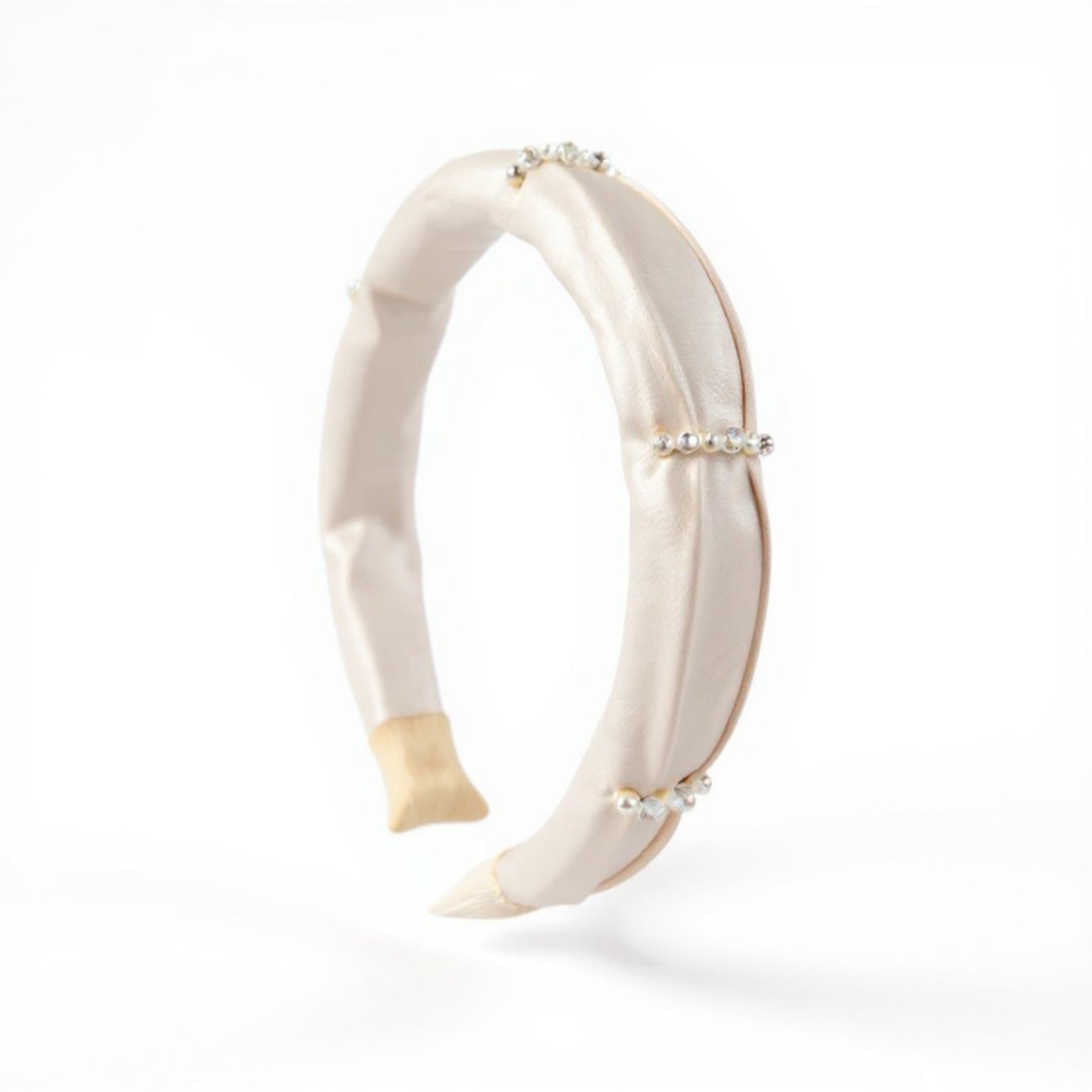 Padded Satin Headband with Pearl and Crystal Bead Embellishments 6.3x4.7x1.2in