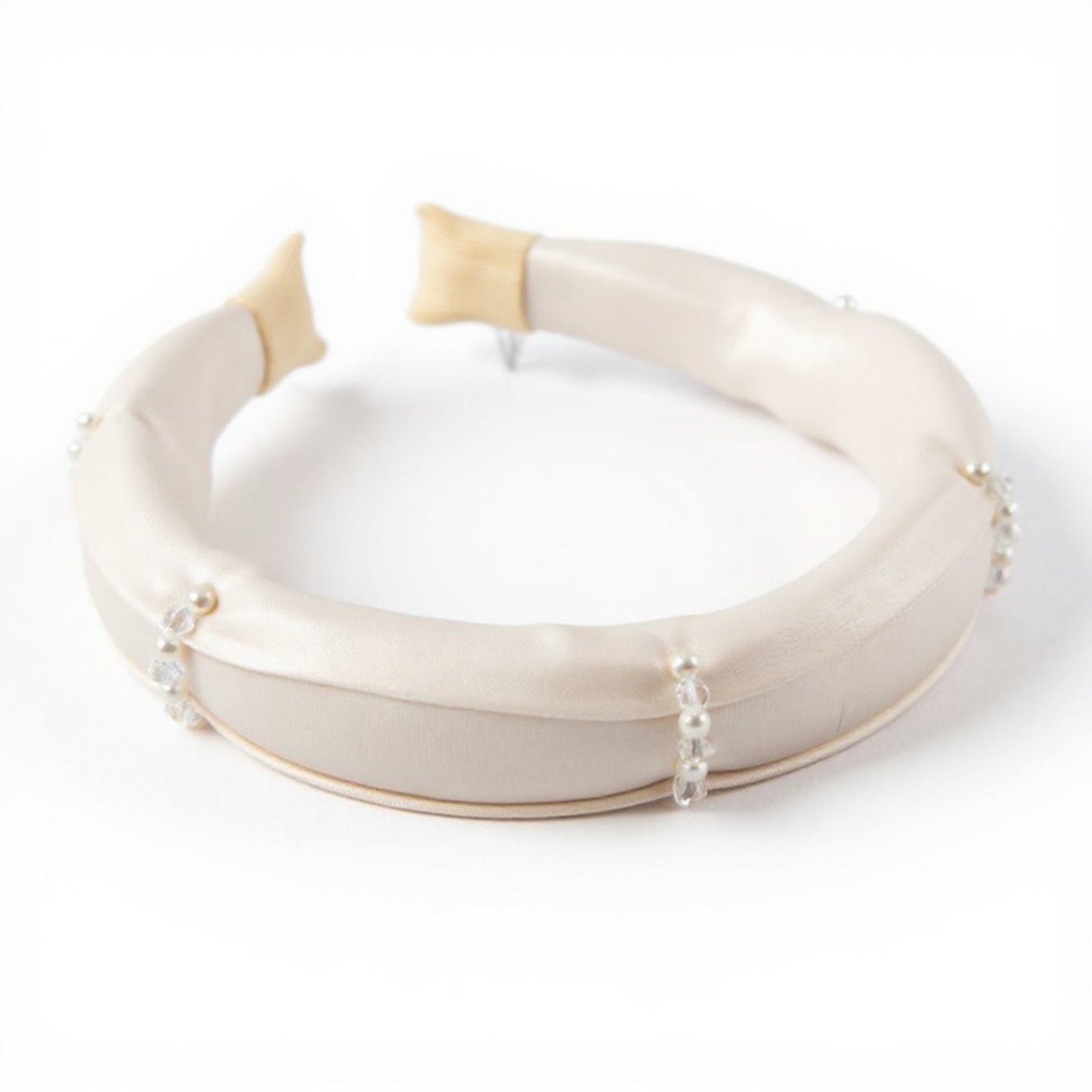 Padded Satin Headband with Pearl and Crystal Bead Embellishments 6.3x4.7x1.2in