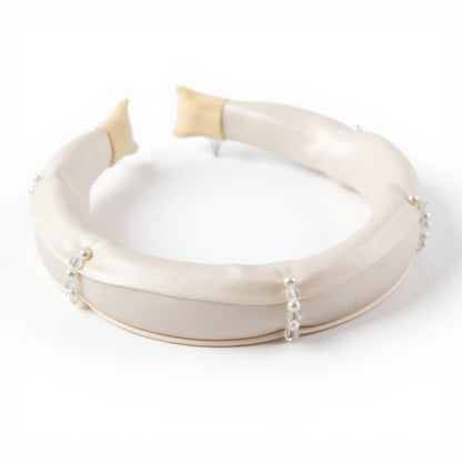 Padded Satin Headband with Pearl and Crystal Bead Embellishments 6.3x4.7x1.2in