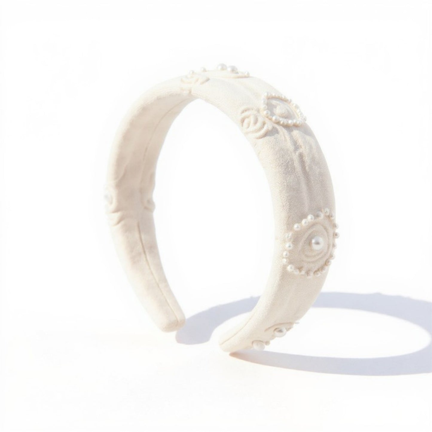 Padded Satin Headband with Pearl and Crystal Bead Embellishments 6.3x4.7x1.2in