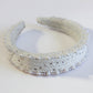 Padded Satin Headband with Pearl and Crystal Bead Embellishments 6.3x4.7x1.2in