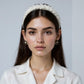 Padded Satin Headband with Pearl and Crystal Bead Embellishments 6.3x4.7x1.2in