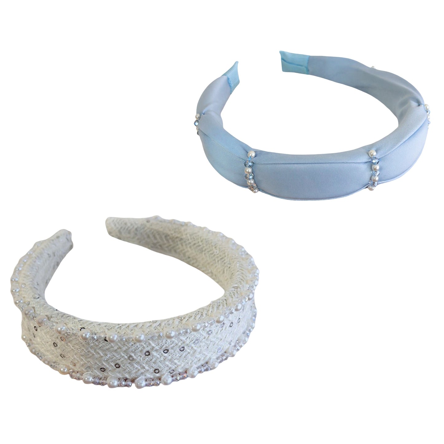2pcs Women's Padded Satin Fashion Headband with Pearl Design and Crystal Bead Embellishments 6.3x4.7x1.2in