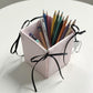 Foldable Pencil Holder with Ribbon Tie Corners and Multi-Section Design 3x4in