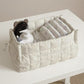 Quilted Storage Basket with Embroidered Text and Soft Padded Sides 12x6x5.5in