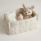 Quilted Storage Basket with Embroidered Text and Soft Padded Sides 12x6x5.5in