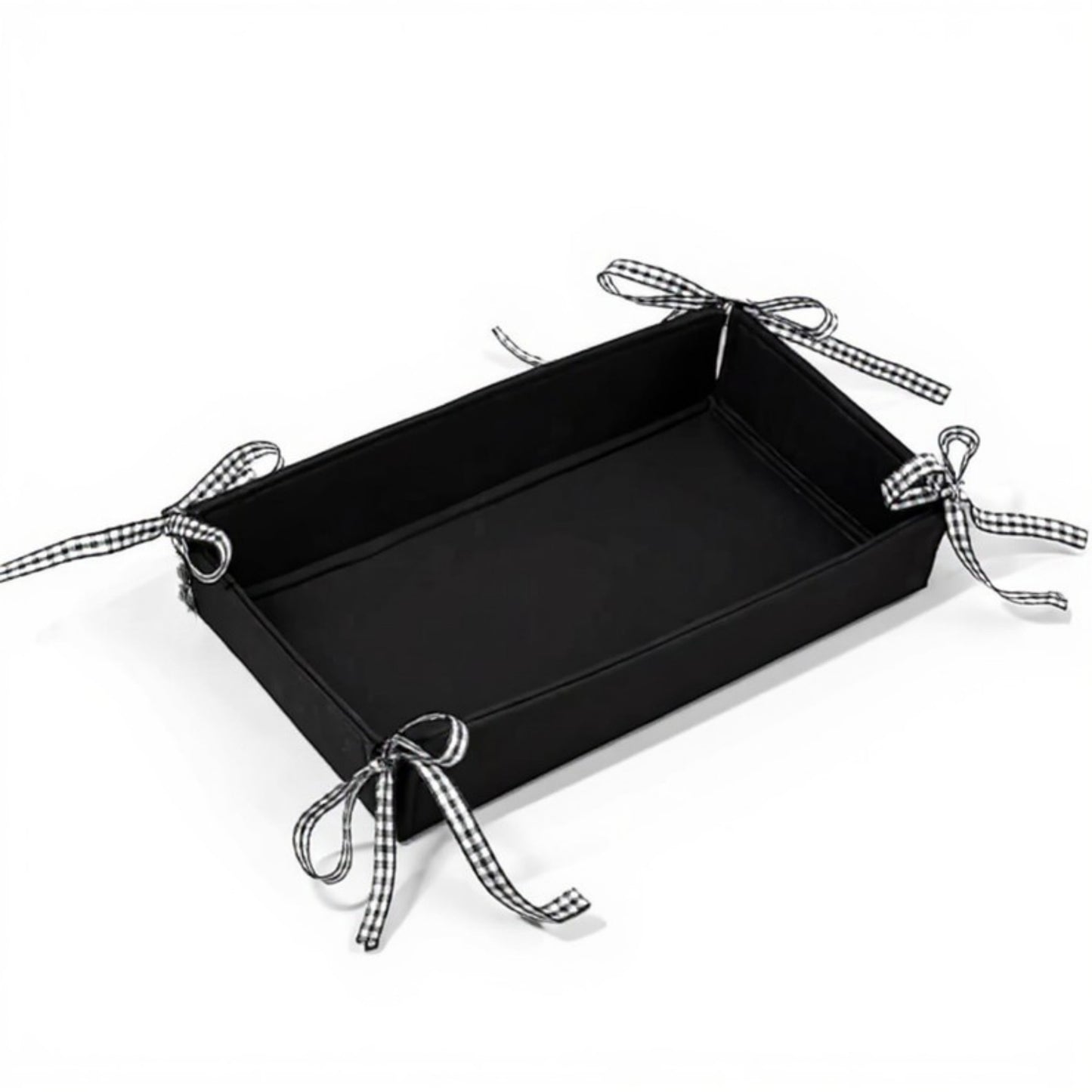 Rectangular Organizer Tray with Checkered Ribbon Tie Corners 4x8x2in