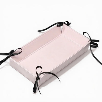 Rectangular Organizer Tray with Checkered Ribbon Tie Corners 4x8x2in