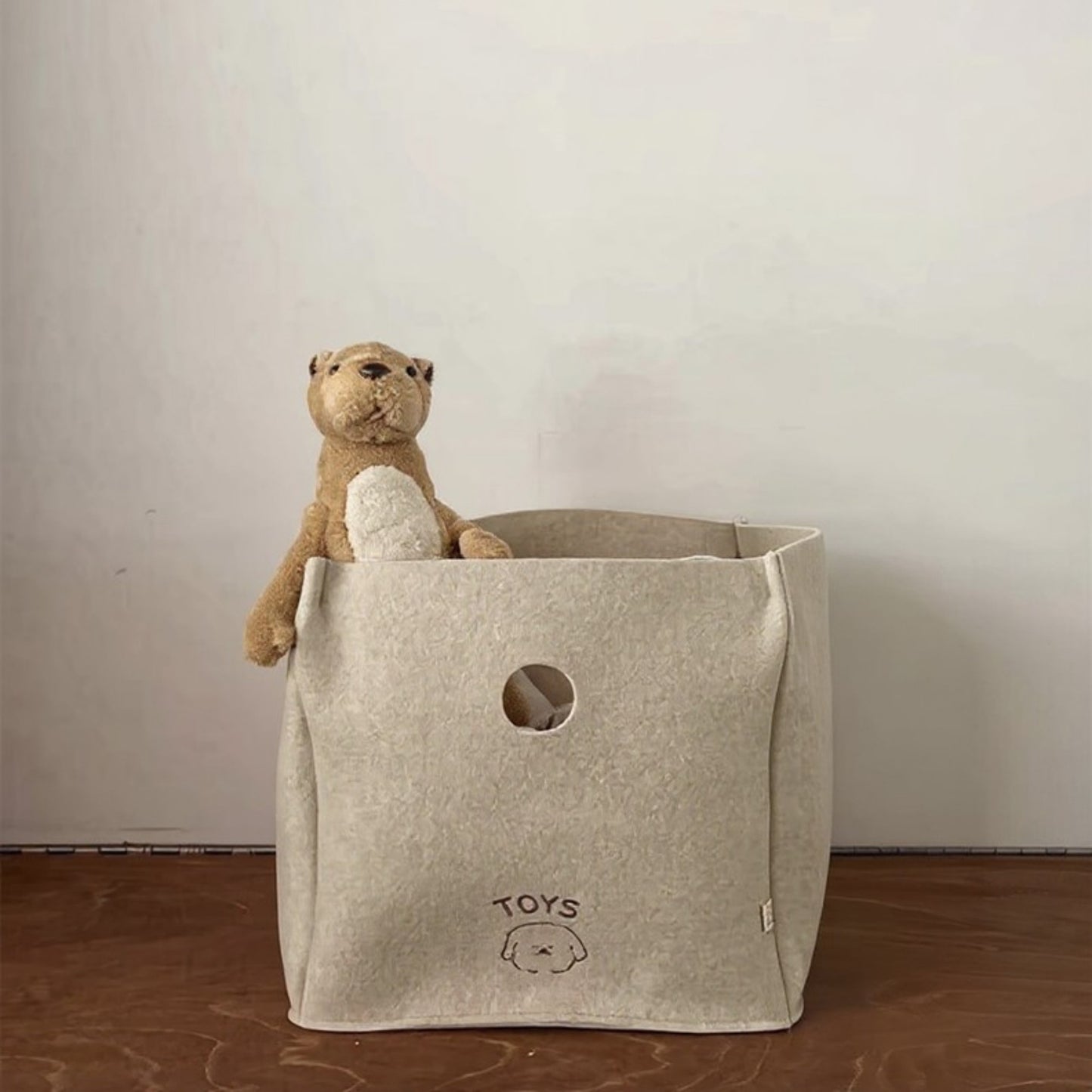 Felt Storage Box with Circular Handle Cutout and Book Label Design 11.5x11.5x11.5in