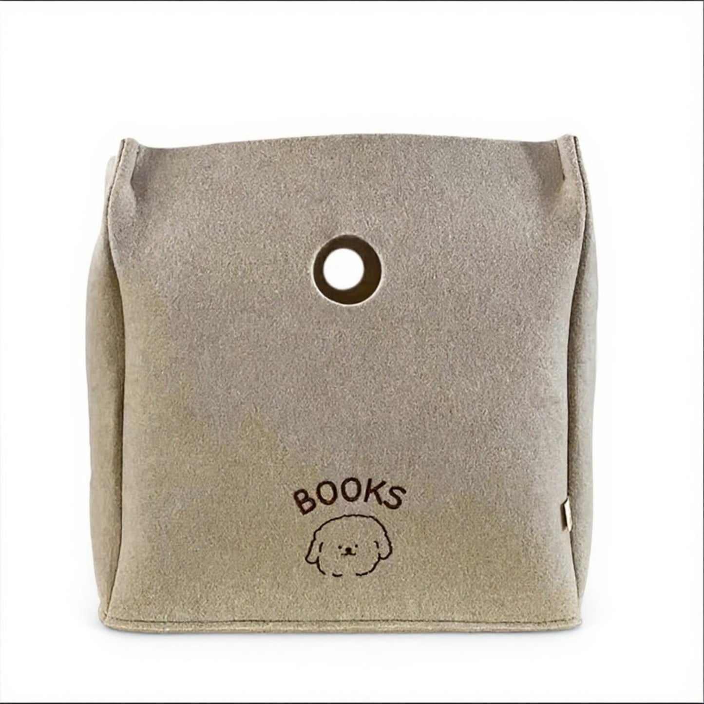 Felt Storage Box with Circular Handle Cutout and Book Label Design 11.5x11.5x11.5in
