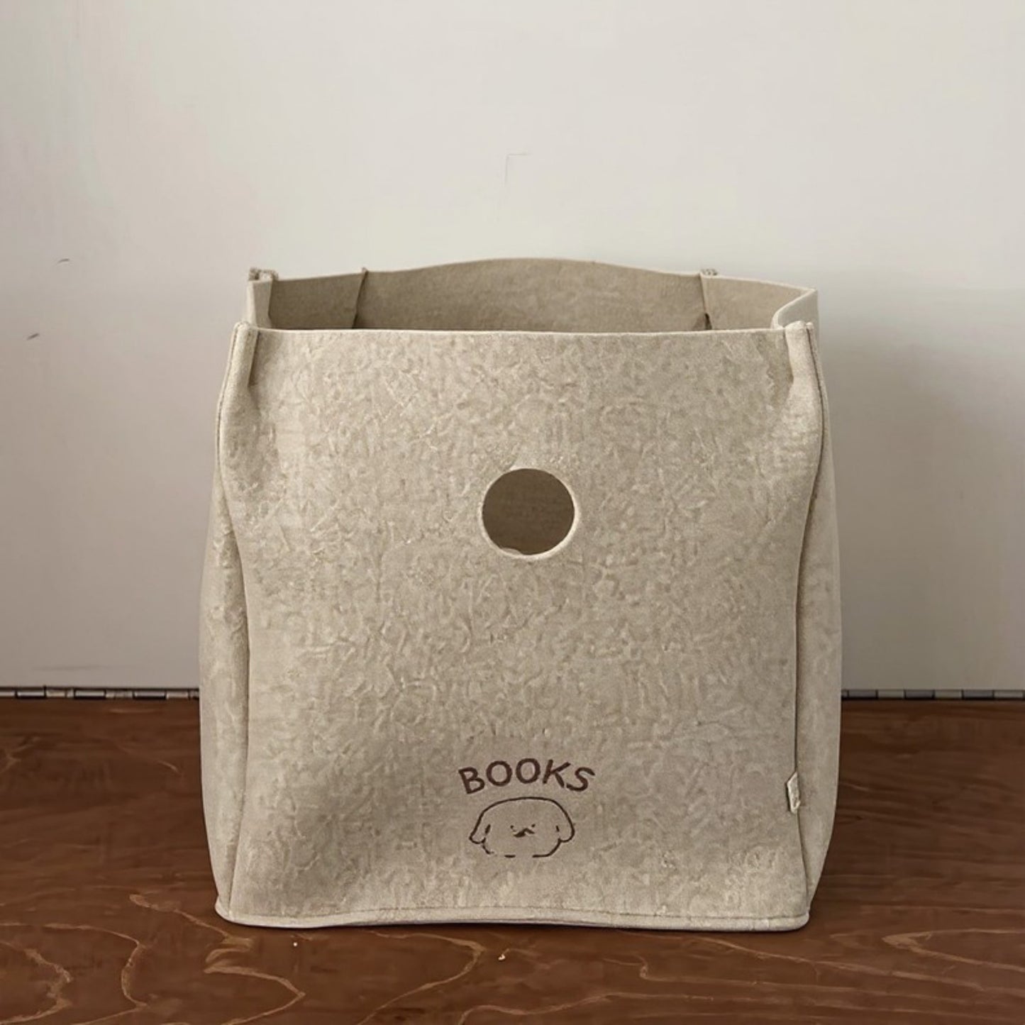 Felt Storage Box with Circular Handle Cutout and Book Label Design 11.5x11.5x11.5in