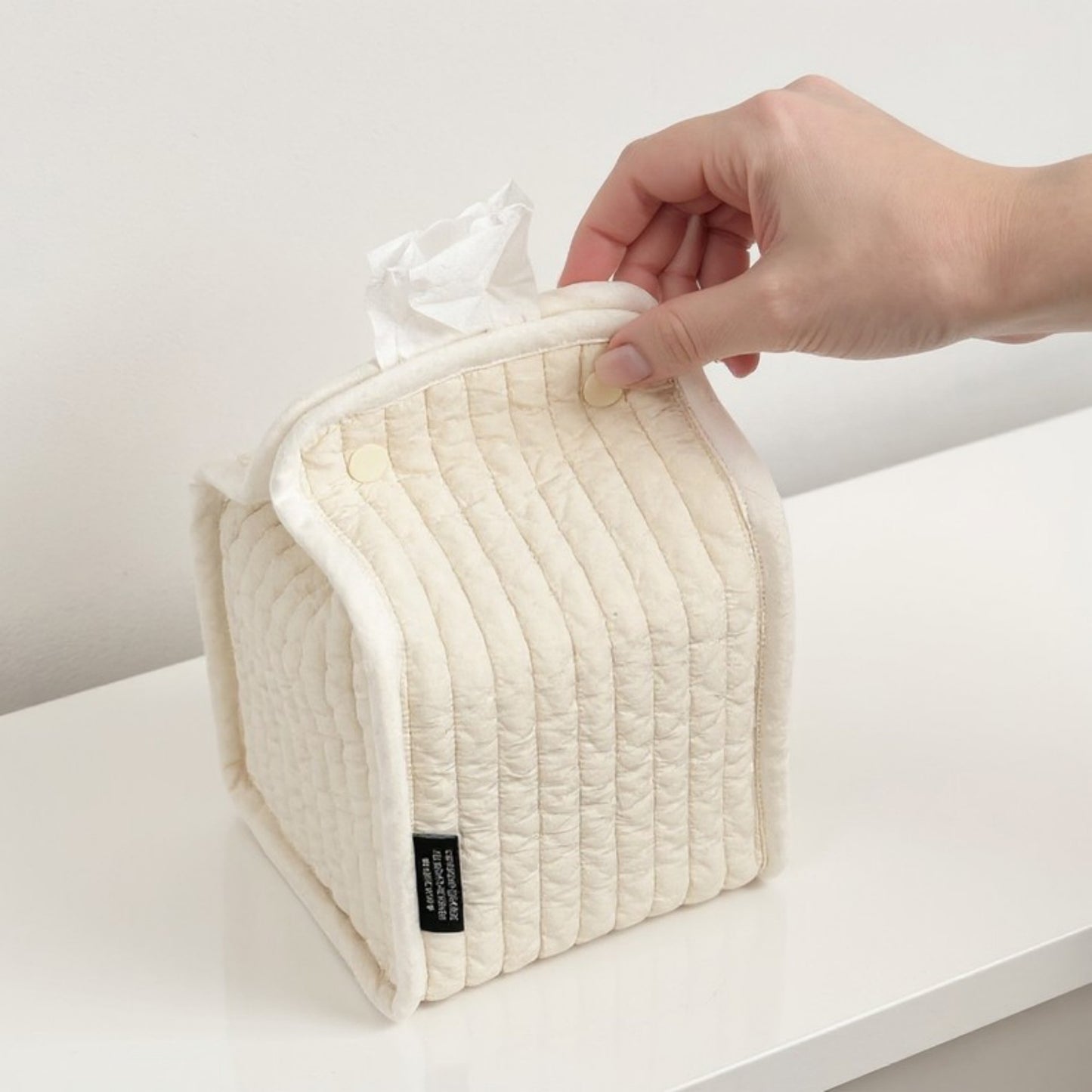 Quilted Tissue Dispenser Box Cover with Snap Closure 8.5x5.5in