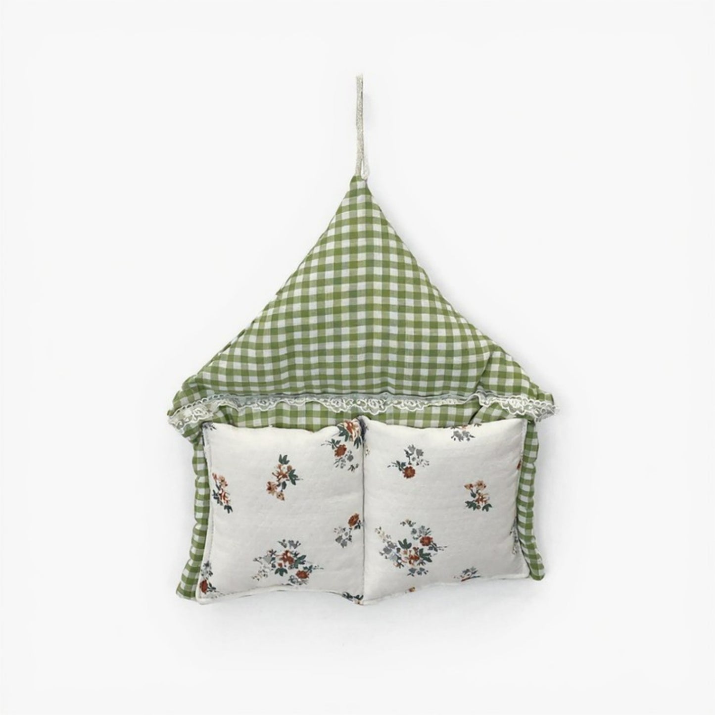 Hanging Wall Organizer with Gingham Top and Floral Double Pockets 11x10in
