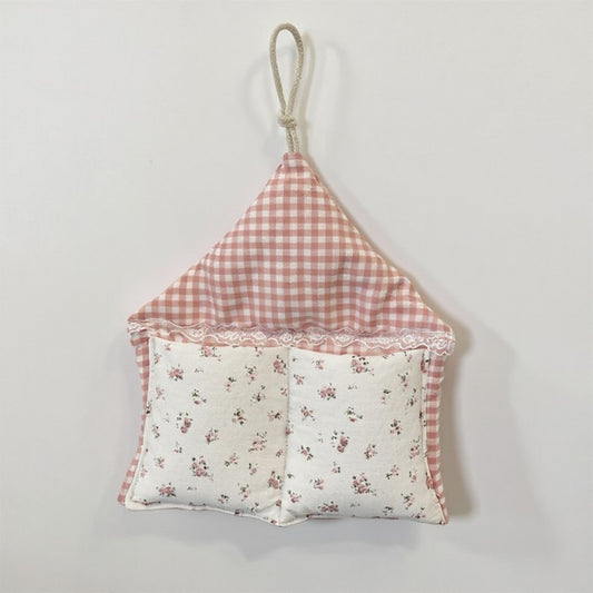 Hanging Wall Organizer with Gingham Top and Floral Double Pockets 11x10in