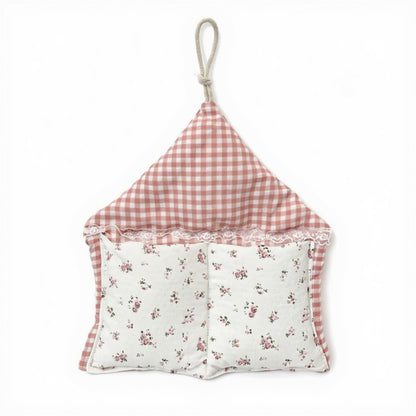 Hanging Wall Organizer with Gingham Top and Floral Double Pockets 11x10in