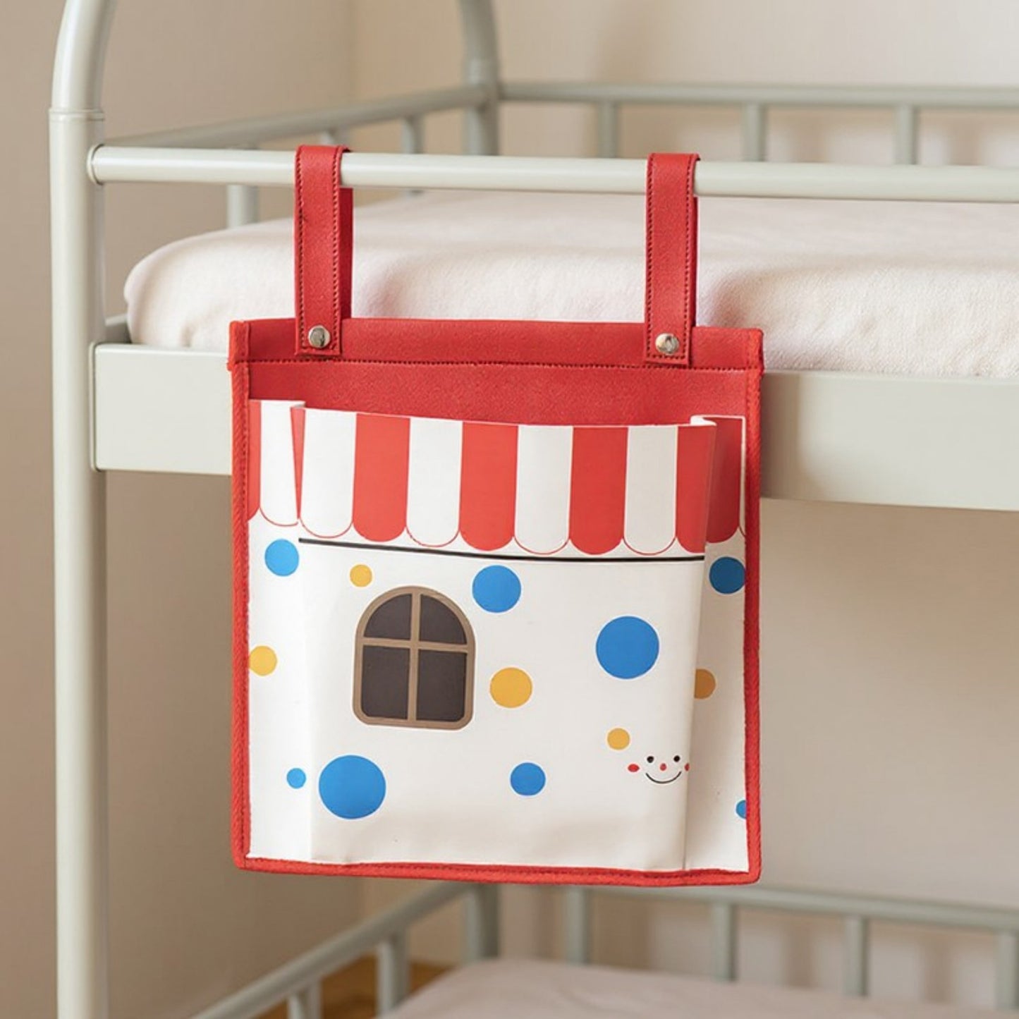 Hanging Storage Bag with Playful House Print and Snap-On Straps 15.5x12in