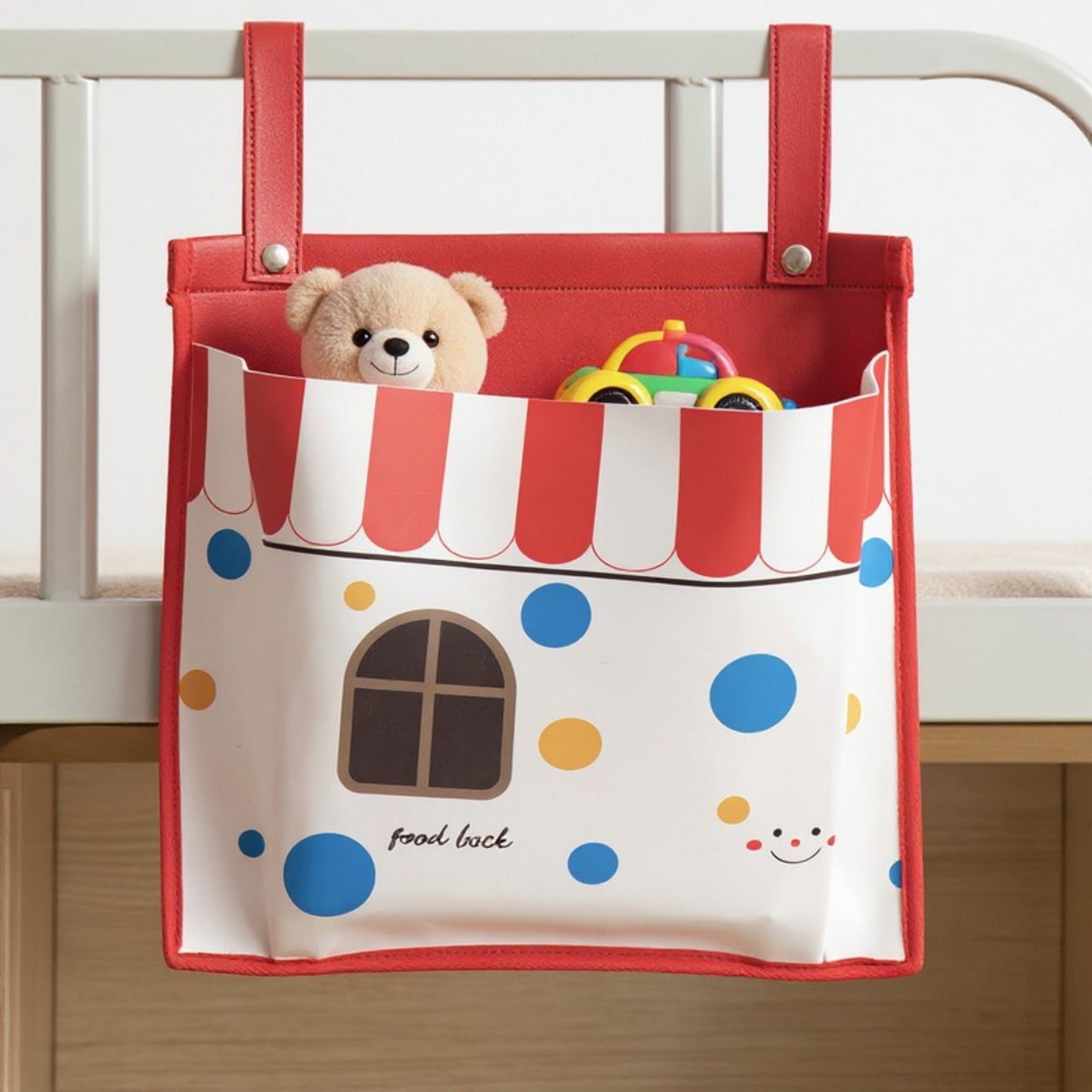 Hanging Storage Bag with Playful House Print and Snap-On Straps 15.5x12in