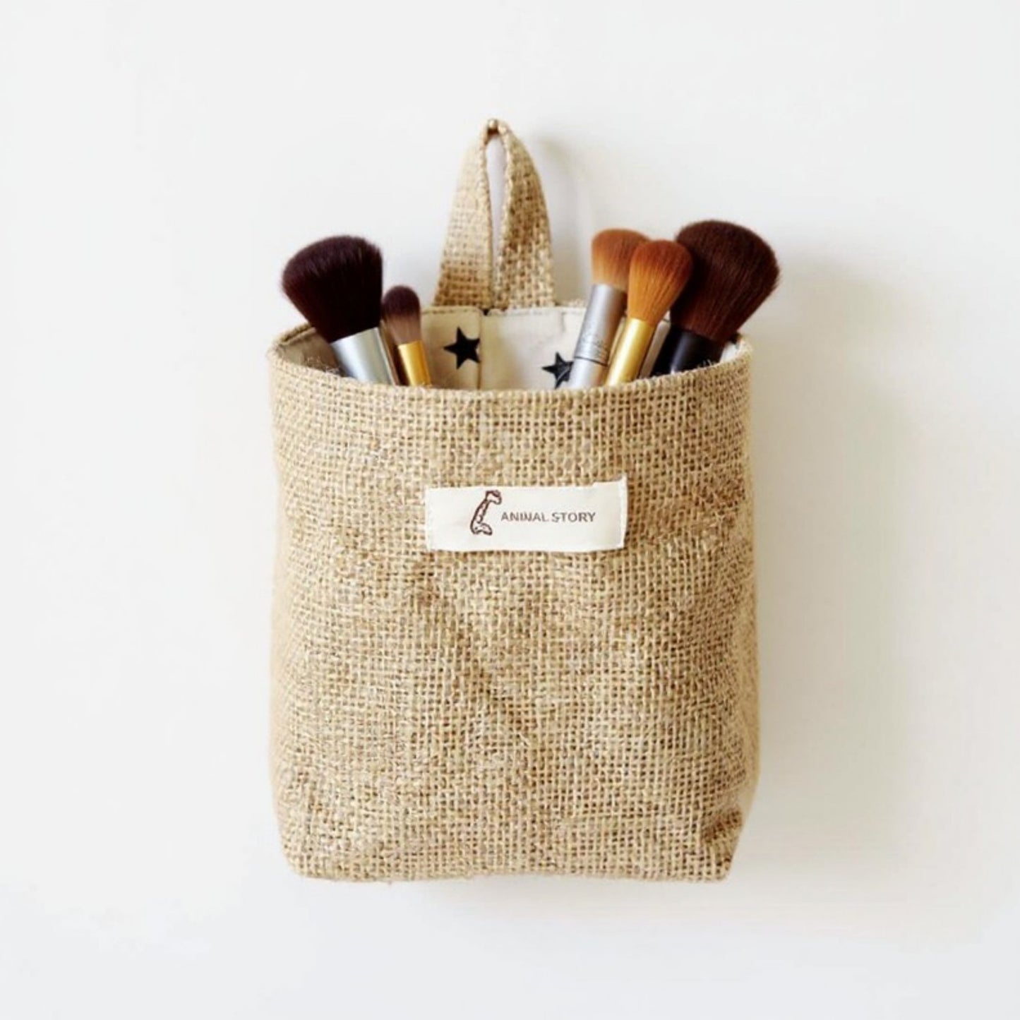 3-Piece Jute Hanging Storage Basket Set with Star Print Lining and Loop Handle 5x4in