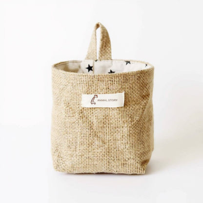 3-Piece Jute Hanging Storage Basket Set with Star Print Lining and Loop Handle 5x4in