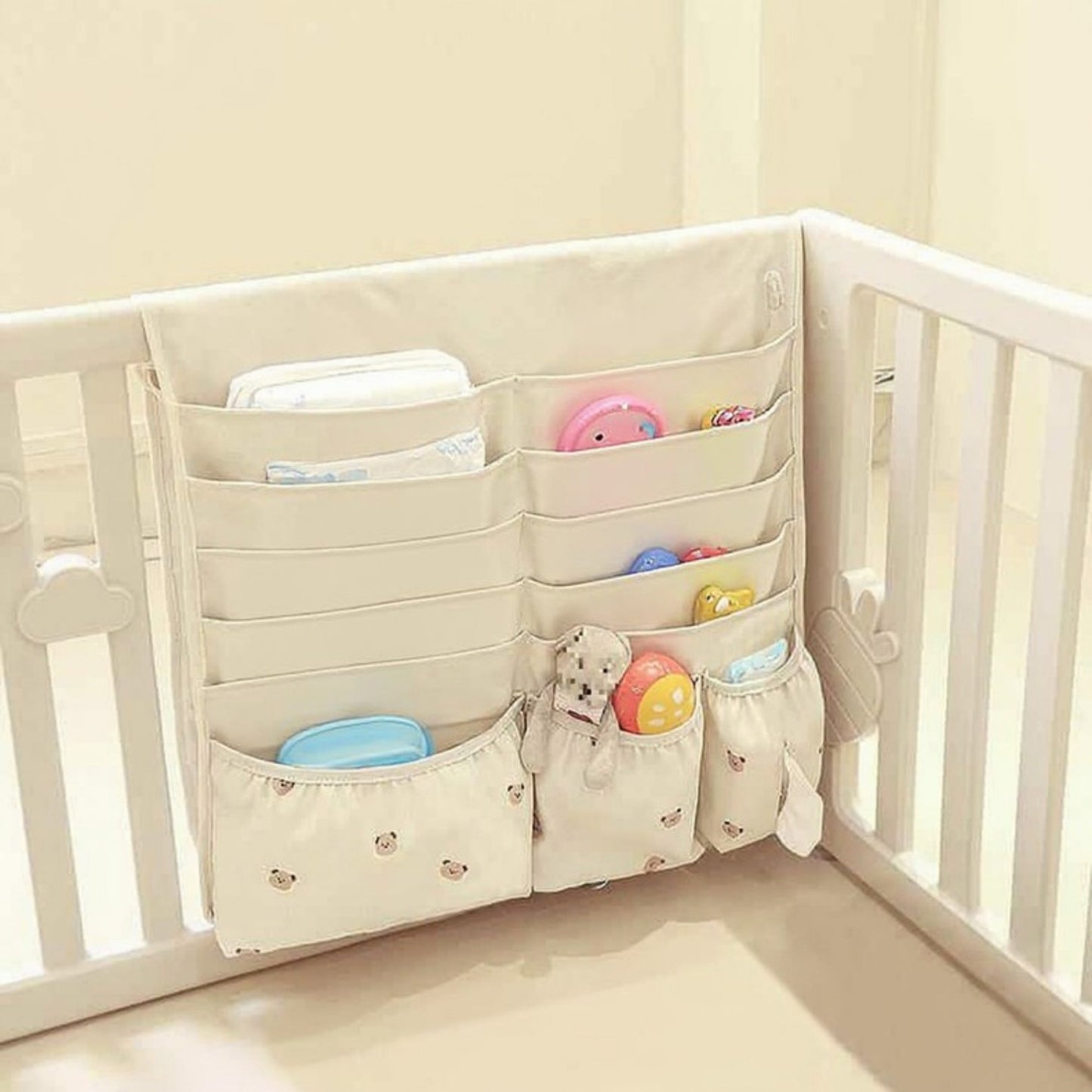 Hanging Organizer with Multi-Pocket Storage and Cute Pattern Accents 11x10in