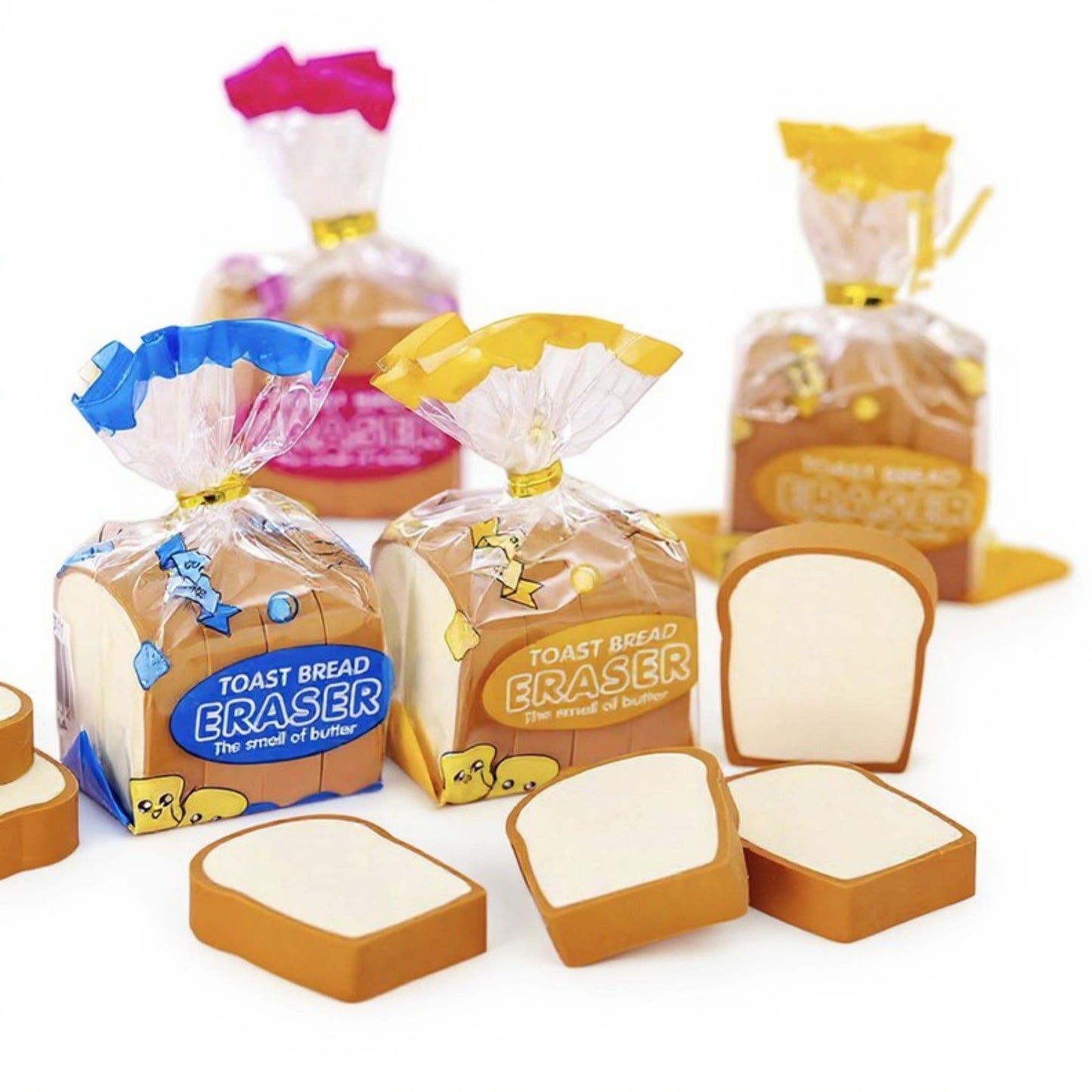 4-Piece Toast Bread Eraser Set with Fun Novelty Packaging and Realistic Design 2.7x1.7x1.2in