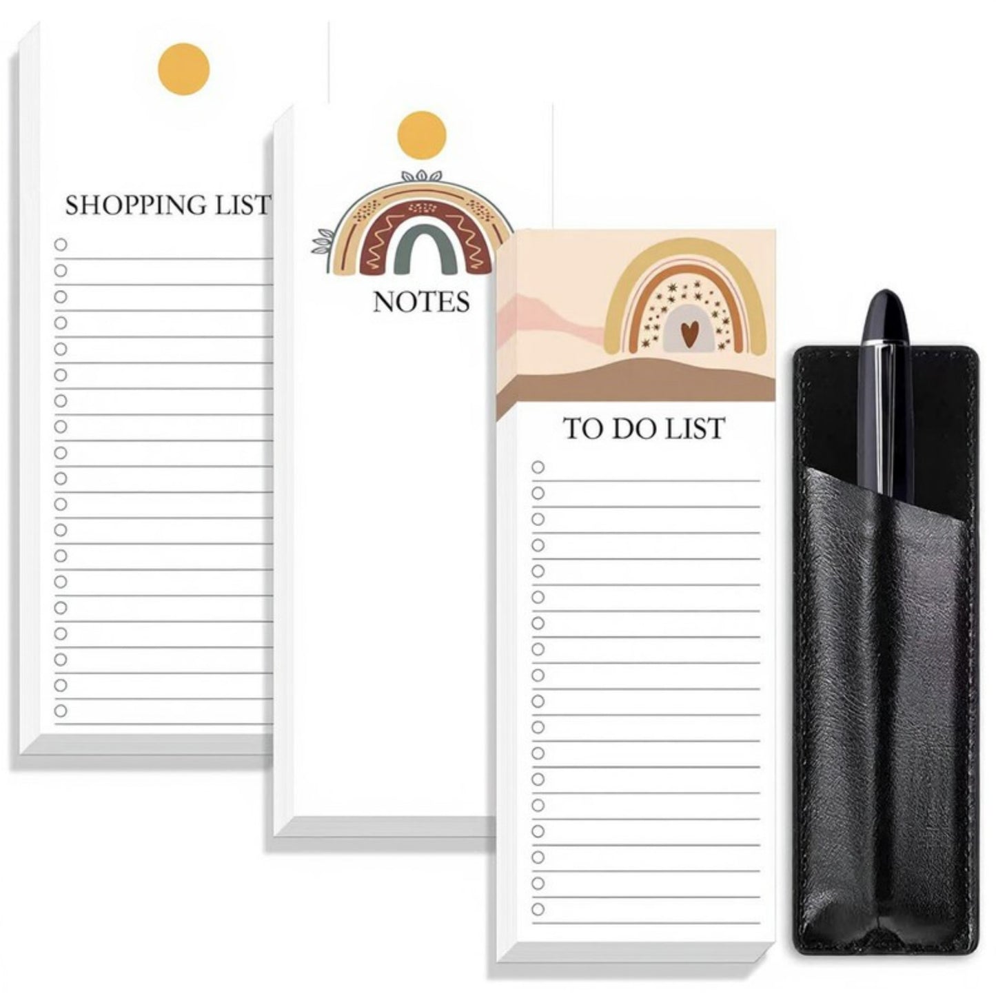 4-Piece Boho Rainbow Notepad and Pen Set with Shopping List, Notes, and To-Do List Pads 1.2x3.3in
