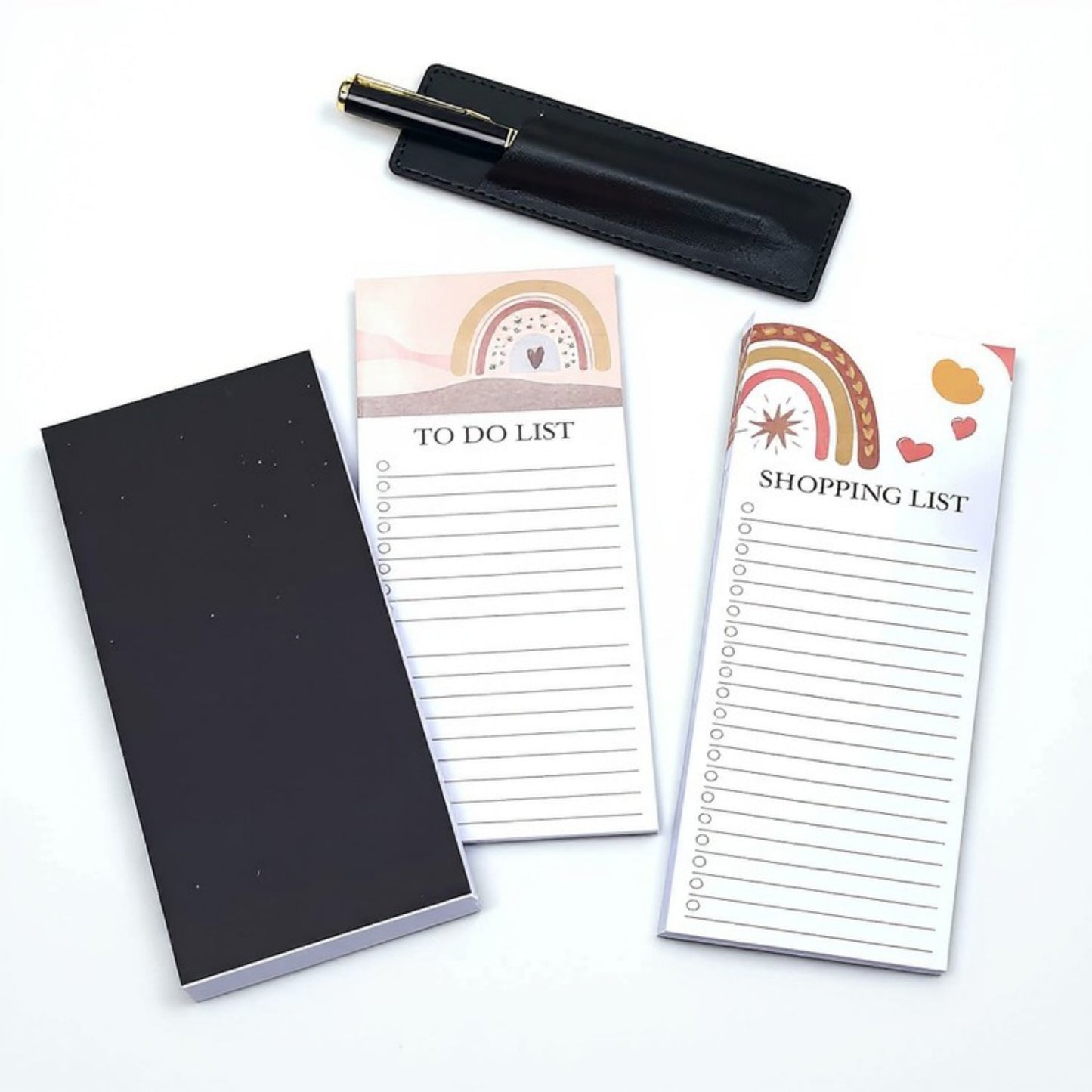 4-Piece Boho Rainbow Notepad and Pen Set with Shopping List, Notes, and To-Do List Pads 1.2x3.3in