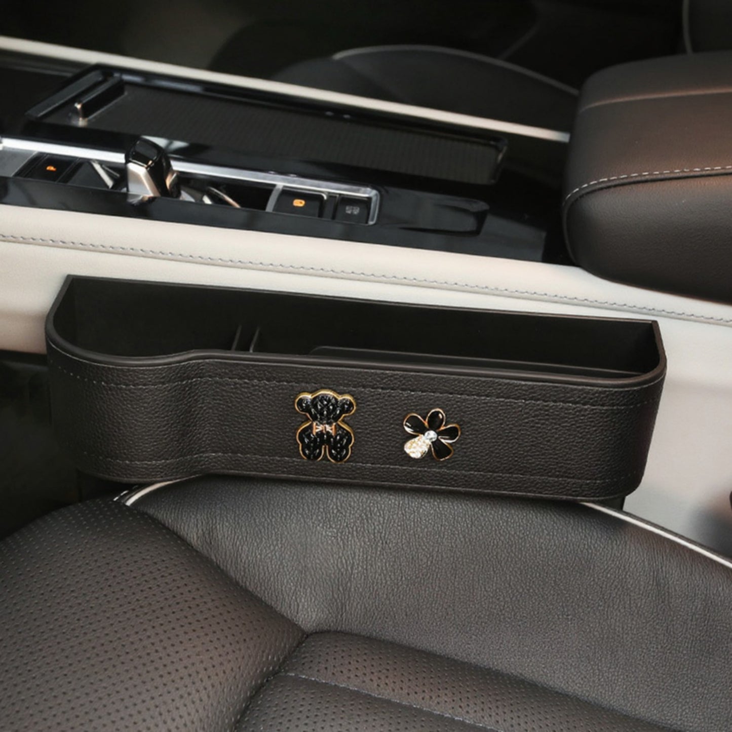 Car Seat Gap Organizer Storage Box for Console Side with Sleek Leather Finish