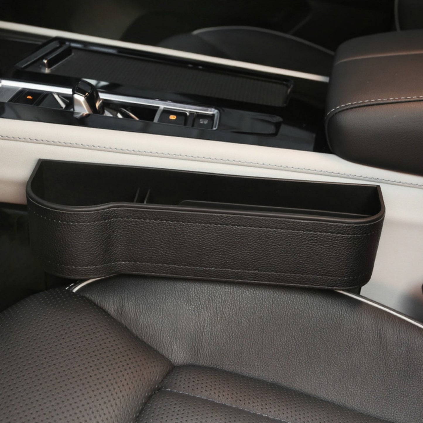 Car Seat Gap Organizer Storage Box for Console Side with Sleek Leather Finish